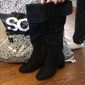 Black faux suede boots